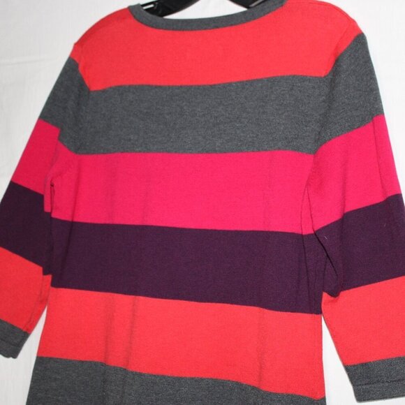 Calvin Klein Striped Sweater Dress M Red Gray Black 3/4 Sleeve Oversized Cummfy! - Picture 6 of 7